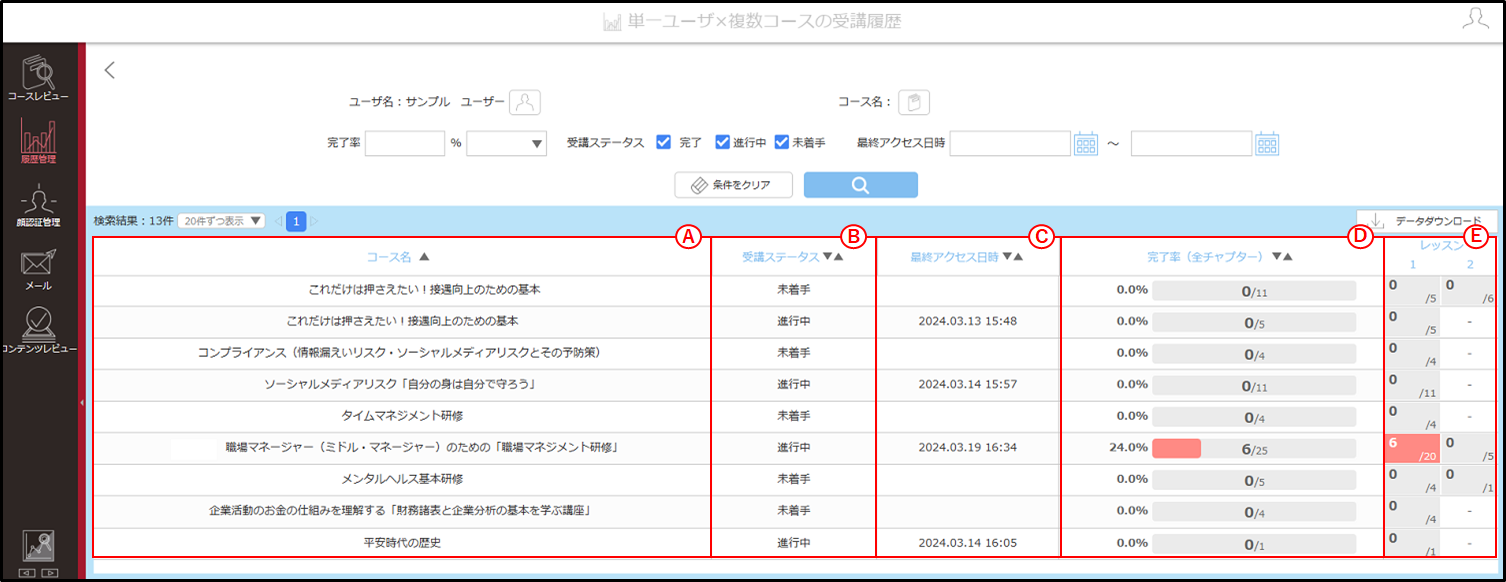 5.1.7_01_単一ユーザ×複数コースの受講履歴画面.png